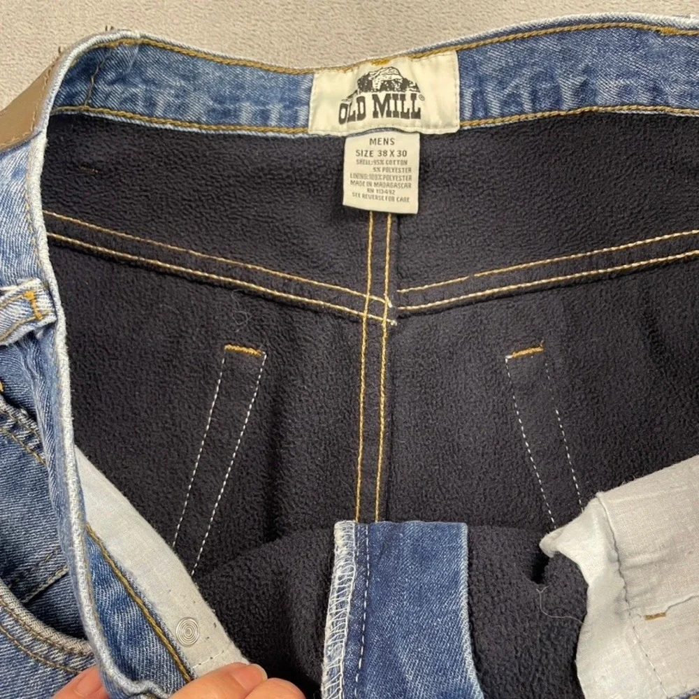 Old Mill Mens Fleece Lined Denim Jeans Blue Straight Leg 38x30 Winter Workwear